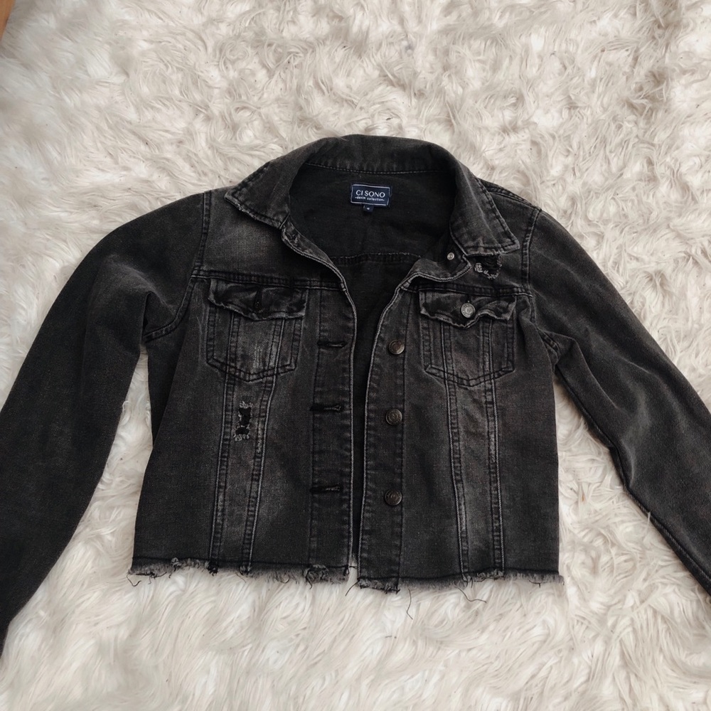 vintage cropped black denim jacket